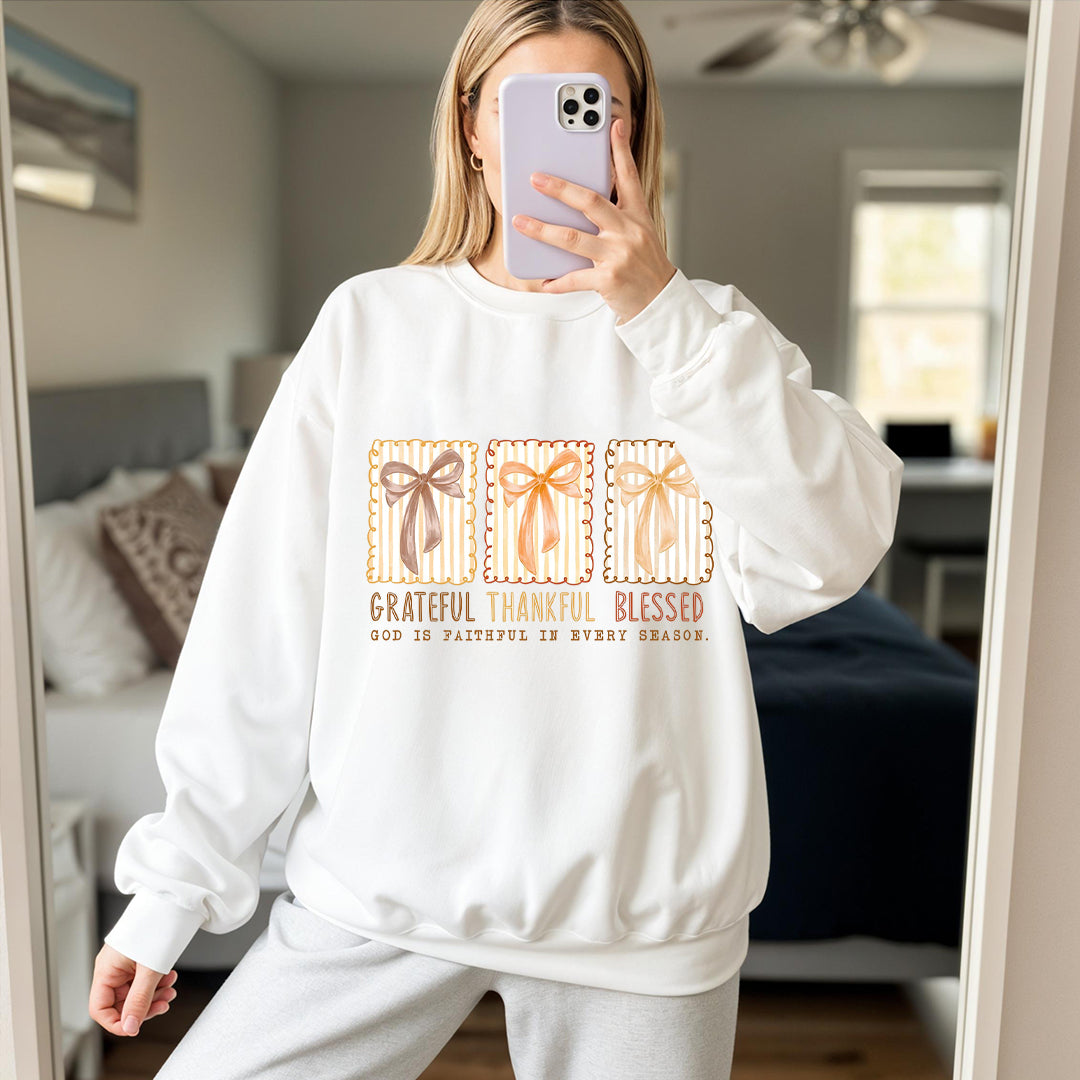 Grateful Thankful Blessed Shirts, Coquette Fall Season Sweater, Christian Fall Bow Shirt, Faith Based Autumn Sublimation, Religious Fall Hoodie ILAF63